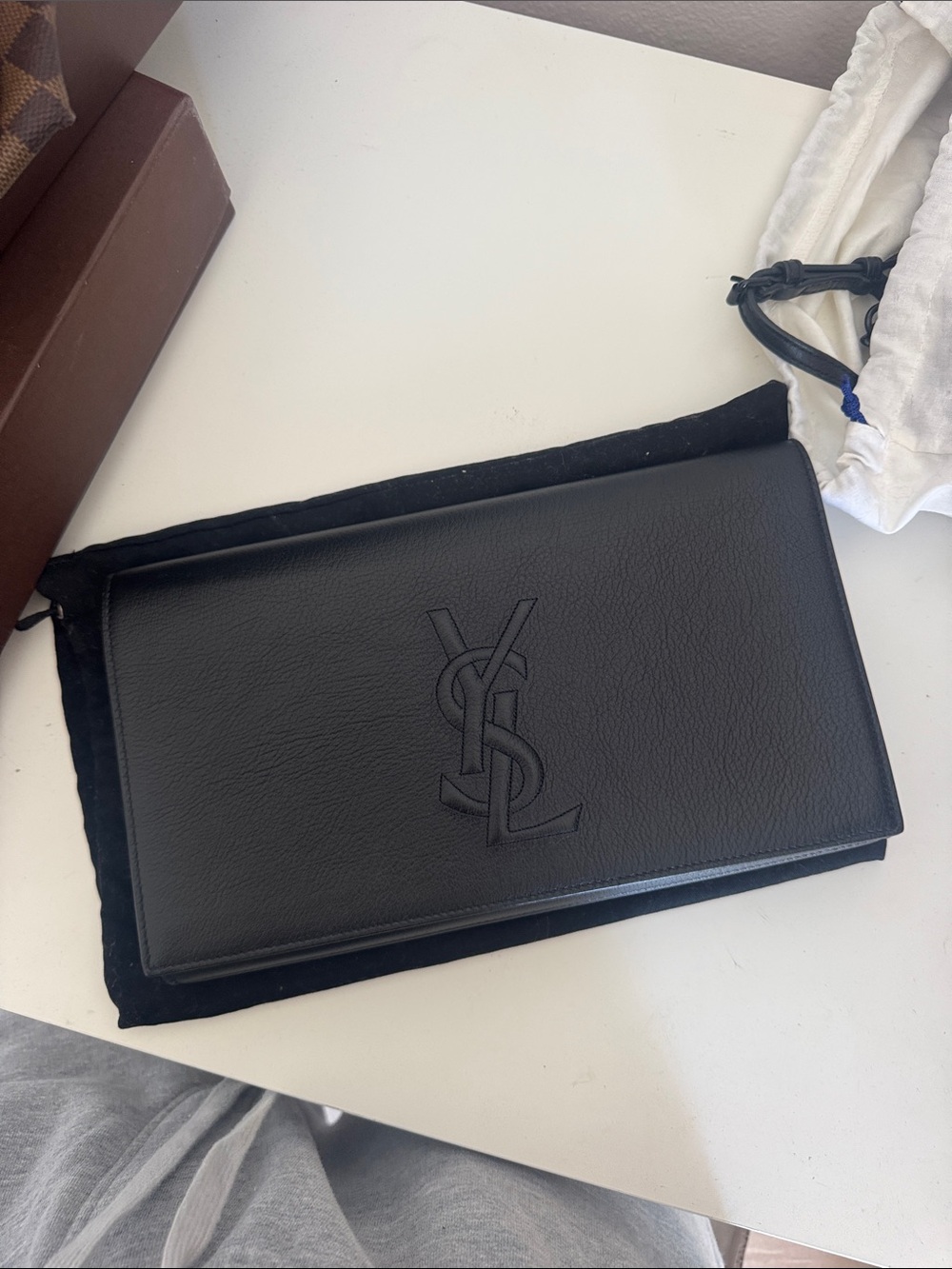 Saint Laurent Black Embossed Logo Leather clutch